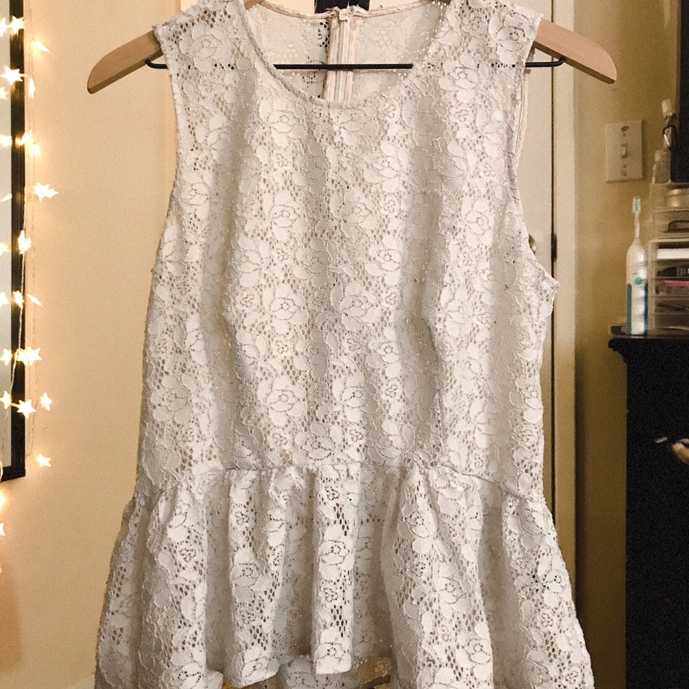 White Floral Lace Peplum Top
